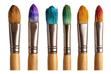 Collection of Five Paintbrushes with Colored Tips Representing Art and Creativity