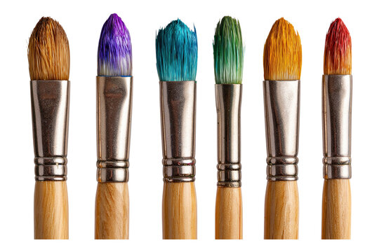 Collection of Five Paintbrushes with Colored Tips Representing Art and Creativity