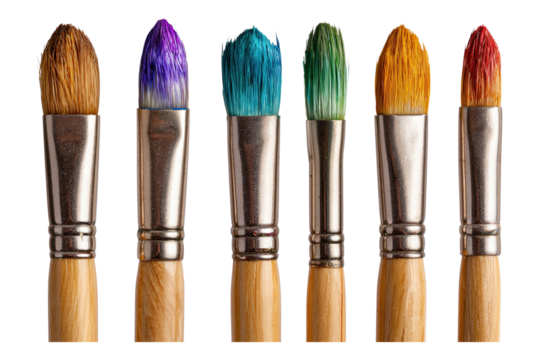 Collection of Five Paintbrushes with Colored Tips Representing Art and Creativity