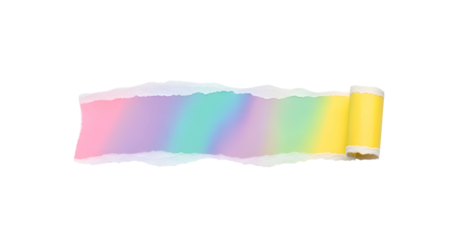 Pastel Rainbow Torn Paper with Rolled End — Gradient Ribbon Accent


