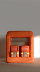 Clay model logistics truck with soft warm light, miniature cargo transport concept with orange and gray colors