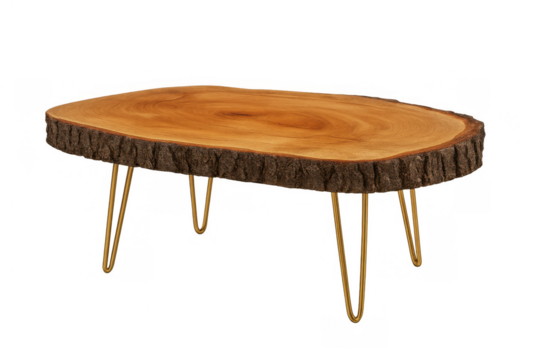 Rustic live edge wood coffee table with hairpin legs, natural wooden furniture for modern and contemporary home decor