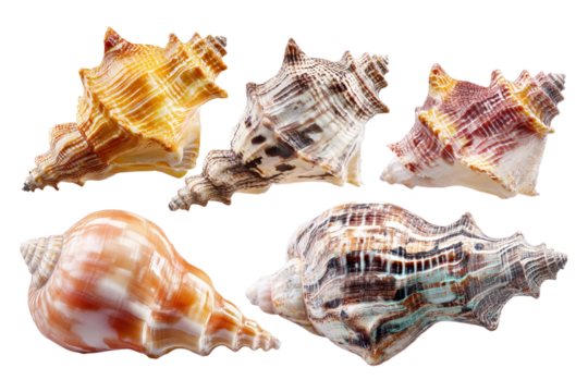 Collection of Five Assorted Seashells Representing Beach, Ocean, and Nature