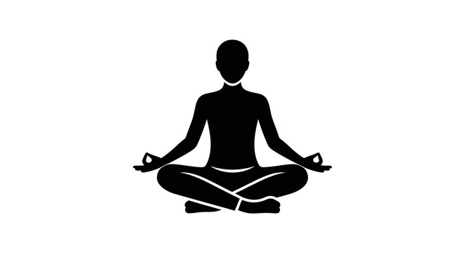 Meditation pose in silhouette against white background