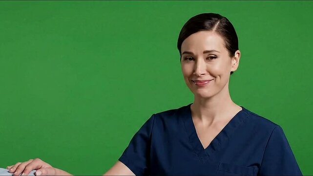 Medical professional doctor nurse healthcare expert explaining treatment on green screen set 100 char