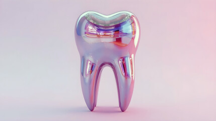 Glossy 3D Tooth on Soft Pink Background