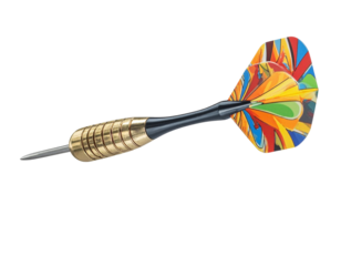 Aluminum-Shaft Dart with Vibrant Graphic Flights, isolated on transparent background.