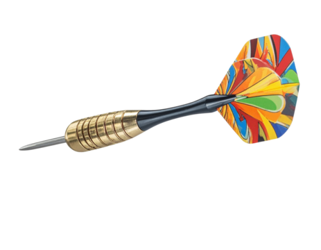 Aluminum-Shaft Dart with Vibrant Graphic Flights, isolated on transparent background.