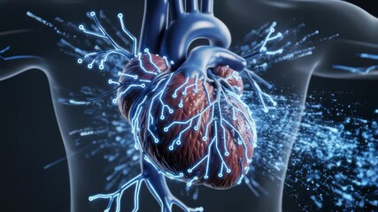 Human Heart Connecting to Technology in Futuristic Illustration