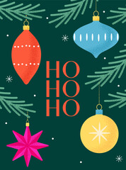 Ho ho ho greeting card. Vector illustration for posters, invitations, covers, postcards, brochures, and greetings.