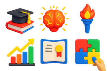 Hand is holding a jigsaw puzzle with a book and a brain