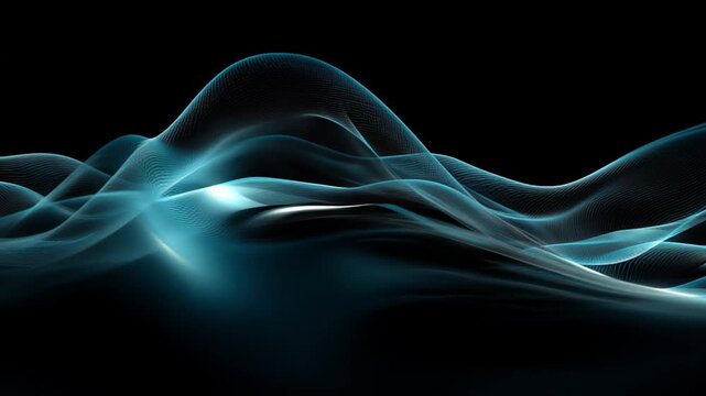 Abstract Waves of Light: Capturing the fluidity of energy, this artwork depicts ethereal waves of luminous blue light dancing across a dark canvas.