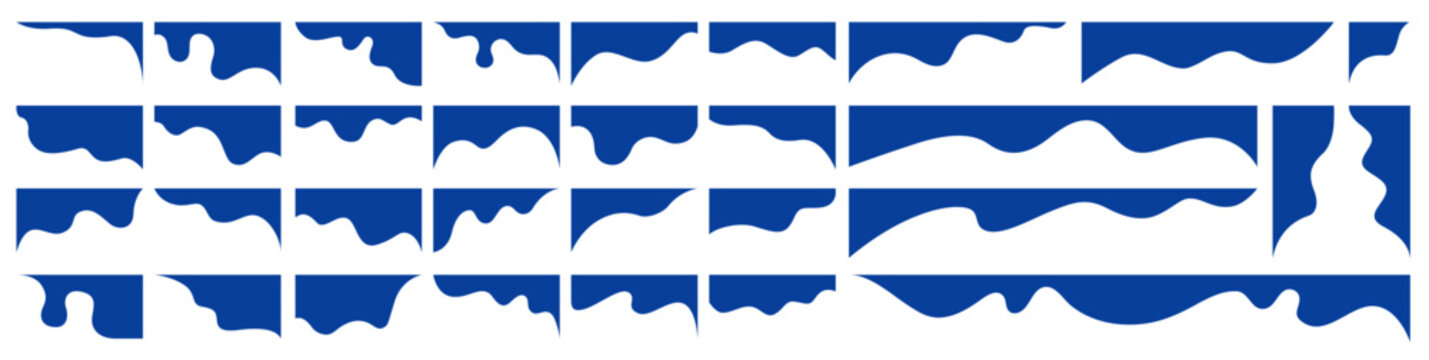 Collection of blue wavy borders and dividers on white background