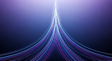 Dynamic network connection with blue and purple light trails shows connectivity and modern technology, ideal for business and innovation concepts
