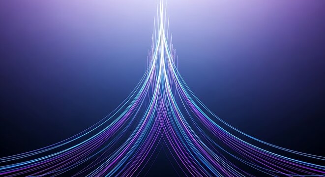 Dynamic network connection with blue and purple light trails shows connectivity and modern technology, ideal for business and innovation concepts