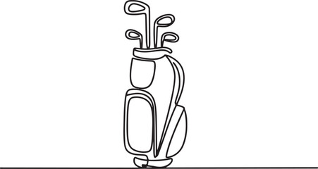 Golf bag continuous one line drawing. Single line art illustration of golf equipment. Editable vector, Golf bag continuous line. one line Icon drawing with white background