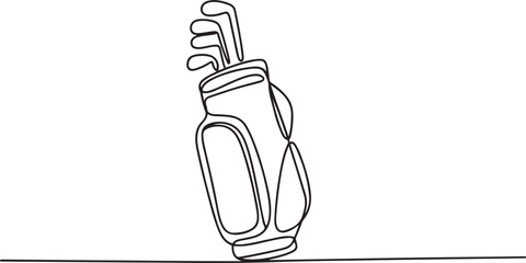 Golf bag continuous one line drawing. Single line art illustration of golf equipment. Editable vector, Golf bag continuous line. one line Icon drawing with white background