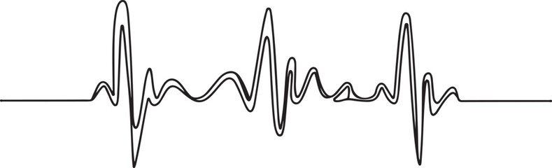 Heart beat one line. Continuous lines heart beats drawing. Wave pulse. Hand draw heartbeat. Design heartbeat for print. one line Icon drawing with white background