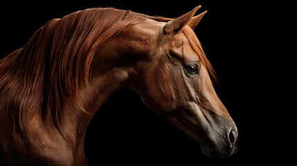 Elegant Chestnut Stallion Side Profile on Matte Black Background