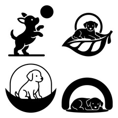 Puppy silhouette collection of adorable puppy silhouettes playing, sleeping, and resting isolated on