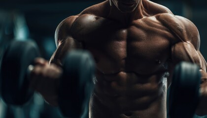 Muscular Athlete Demonstrates Dumbbell Press Exercise During Intense Gym Workout