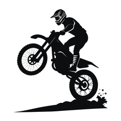Naklejka premium Silhouette of a man riding a motorcycle on a road