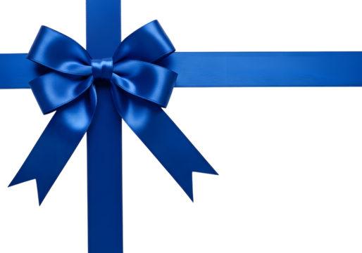 Bright blue satin ribbon tied in a bow with streamers isolated on a transparent background gift - Powered by Adobe