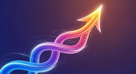 Dynamic colorful arrow pointing upwards symbolizes growth and success, ideal for motivational business concepts and vibrant technology themes, professional design