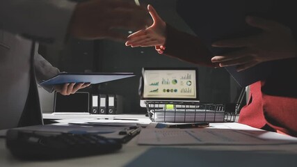 Close Up of a Businessman Working on Desktop Computer with Company's Growth, Statistics, Graphs and Pie Charts. Male Executive Director Managing Digital Projects, Typing Data, Using Keyboard and Mouse - Powered by Adobe