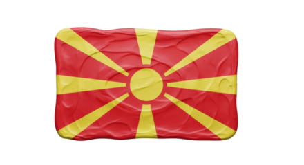 Textured northern macedonia flag with sun and rays design on red and yellow