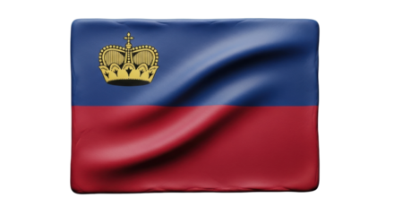 Liechtenstein flag with crown emblem on fabric texture