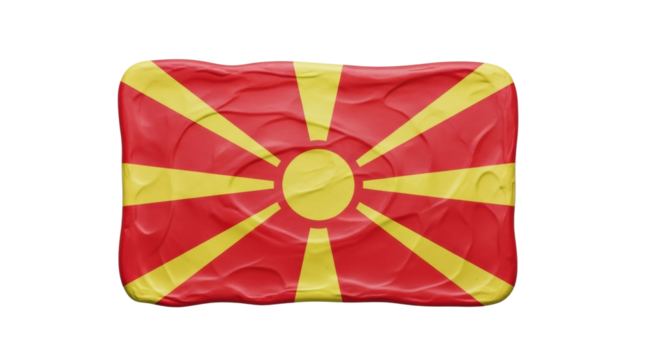 Textured northern macedonia flag with sun and rays design on red and yellow