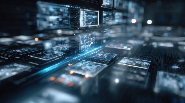 Futuristic Digital City Landscape With Glowing Circuit Board Components And Blue Light Pathways Technology Infrastructure Concept