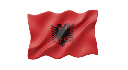 Albanian flag waving with black double-headed eagle on red background