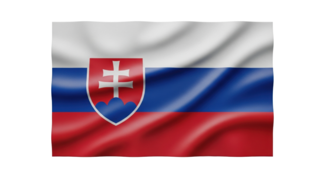 Slovakia national flag with double cross symbol on tricolor background