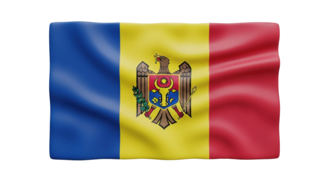 Waving moldovan national flag with coat of arms emblem - Powered by Adobe