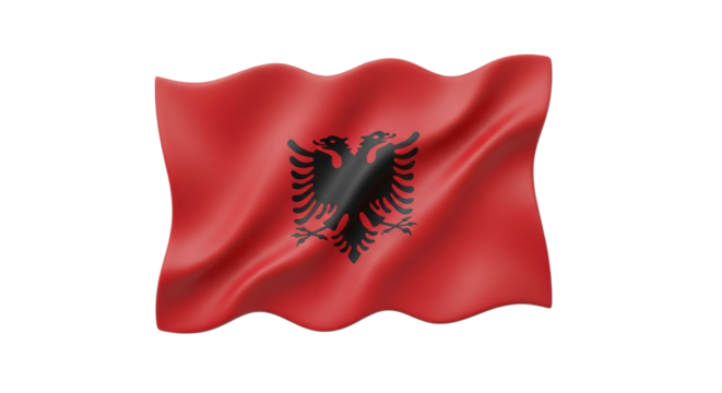 Albanian flag waving with black double-headed eagle on red background