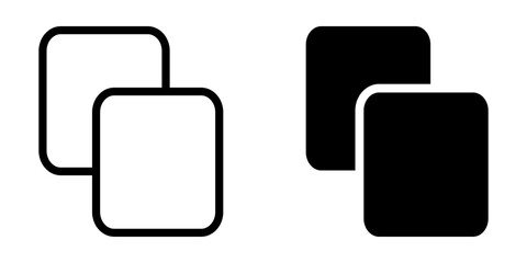 Copy icon set. A set of two square overlap icons. The first is an outline, while the second is solid. Copy icon set. vector illustration on white background