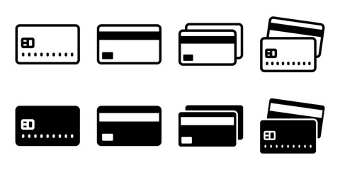Credit Card icon set. These icons are perfect for use in web design, app development, presentations, or any project requiring a clear and concise representation of payment cards.