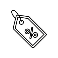 Shopping tag with percentage icon outline isolated on white background