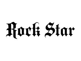 Bold blackletter "Rock Star" wordmark in Gothic/Old English style on a clean white background — ideal for music branding, band merch, posters, and vintage typography projects.
