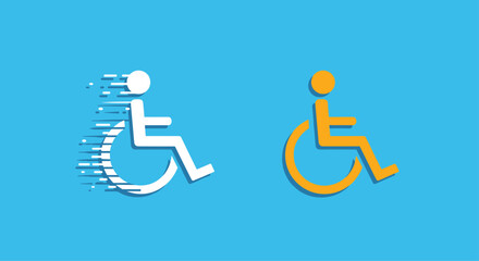 Dynamic wheelchair icons symbolize accessibility and inclusivity promoting awareness and support for people with disabilities on a bright blue backdrop, Generative AI.