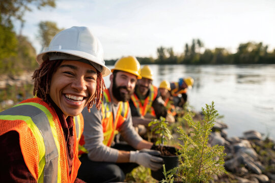 Community tree planting along the river