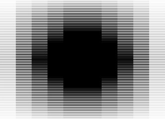 Vector symmetrical pattern of thin black parallel lines on a white background. Abstract striped spot in retro style. Modern vector background for covers, advertising, packaging. Columns