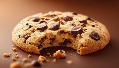 Close-Up Shot Of A Delicious Chocolate Chip Cookie With A Bite Missing From It, Highlighting Its Tempting Texture And Flavor.