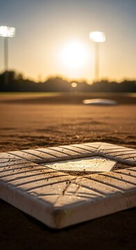 Baseball Base at Sunset - A Golden Hour Perspective.