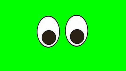 Animation or computer graphics of a winking eyes and looking in different sides on a green chromakey background for insertion