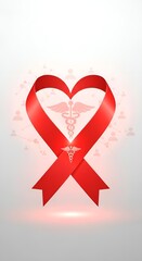 Coração vermelho luminoso formado por fita da conscientização em fundo minimalista clean