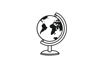 A black and white world globe illustration shows land masses clearly against a white background