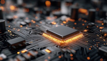Advancements In Digital Hand On Circuit Board Computer Chip: Abstract Technology Of Microprocessors Explored In Detail.